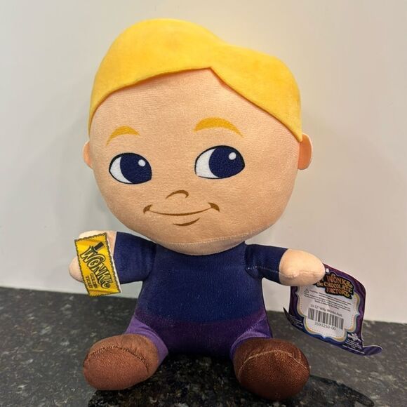 TOY FACTORY Willy Wonka Charlie Bucket Big Head 11” Plush Golden Ticket w/ Tag - Picture 1 of 12